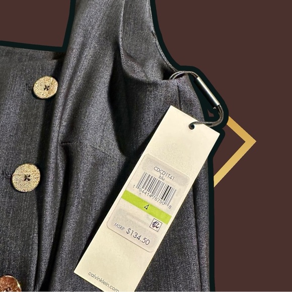 NWT Calvin Klein Navy Blue Chambray Asymmetric Gold Button Up Sheath Dress Sz 4 - Picture 6 of 16